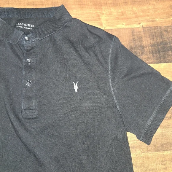 All Saints Black Short Sleeve Polo Shirt Youth Large Minimalist Quiet Luxury - Picture 7 of 9